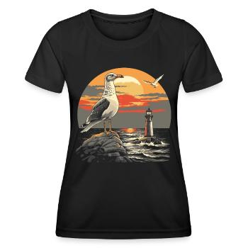 Mouette Oiseau De Mer Phare Coucher De Soleil - T-shirt sport Femme - noir - Devant - AI Model Female 172 light (172cm)