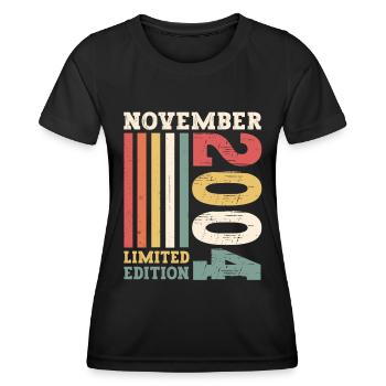 Cadeau original du 18e anniversaire de novembre 2004 - T-shirt sport Femme - noir - Devant - AI Model Female 172 light (172cm)