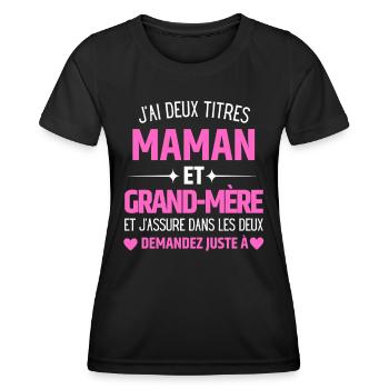J'ai deux titres Maman et Grand-mère Personnalisé - T-shirt sport Femme - noir - Devant - AI Model Female 172 light (172cm)