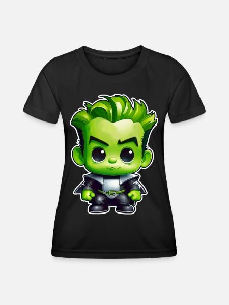Niedliches grünes Monster - Frauen Funktions-T-Shirt - Schwarz