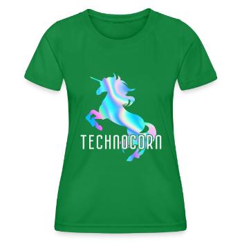 Technocorn Techno Rave Festival Electro Raver - Women's Functional T-Shirt - kelly green - Front - AI Model Female 172 dark (172cm)