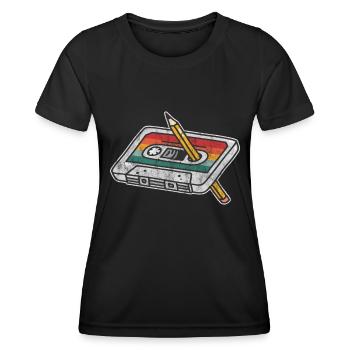 80er Jahre 90er Jahre Kassette Stift Retro Lustig - Frauen Funktions-T-Shirt - Schwarz - Vorne - AI Model Female 172 light (172cm)