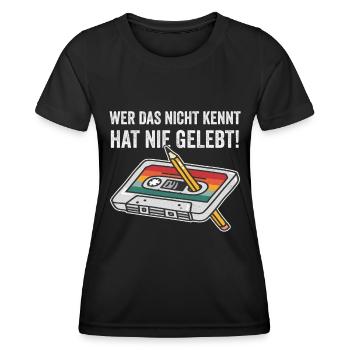 80er Jahre 90er Jahre Kassette Stift Retro Lustig - Frauen Funktions-T-Shirt - Schwarz - Vorne - AI Model Female 172 light (172cm)