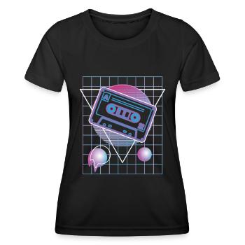80s Vaporwave Cassette Retro Party Mixtape - Women's Functional T-Shirt - black - Front - AI Model Female 172 light (172cm)