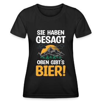 Sie haben gesagt, oben gibt´s Bier | Wandern Natur - Frauen Funktions-T-Shirt - Schwarz - Vorne - AI Model Female 172 light (172cm)