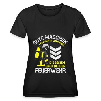 DIE BESTEN MÄDCHEN SIND BEI DER FEUERWEHR SPRUCH - Frauen Funktions-T-Shirt - Schwarz - Vorne - AI Model Female 172 light (172cm)