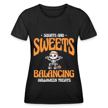 Kniebeugen Süßigkeiten Gleichgewicht Halloween - Frauen Funktions-T-Shirt - Schwarz - Vorne - AI Model Female 172 light (172cm)