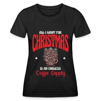 Que souhaiter pour Noël, une réserve infinie de café - T-shirt sport Femme - noir - Devant - AI Model Female 172 light (172cm)