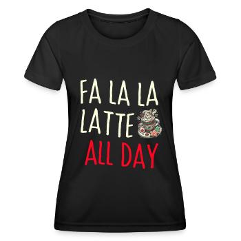 Fa la la Latte den ganzen Tag!, Weihnachtskaffee - Frauen Funktions-T-Shirt - Schwarz - Vorne - AI Model Female 172 light (172cm)