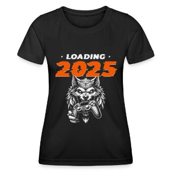 Loading 2025, Neujahrsaufregung, Gaming-Vorfreude - Frauen Funktions-T-Shirt - Schwarz - Vorne - AI Model Female 172 light (172cm)