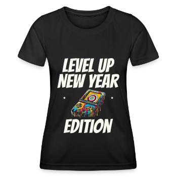 Level Up New Year's Edition, Gaming Progress, New Year - Women's Functional T-Shirt - black - Front - AI Model Female 172 light (172cm)
