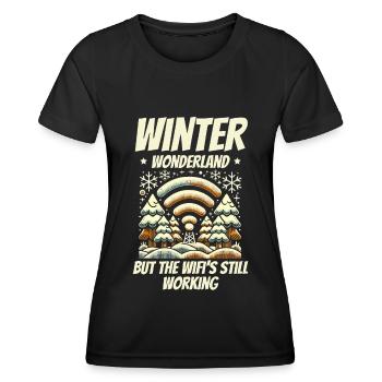 Winterwunderland, aber WLAN funktioniert, Winter - Frauen Funktions-T-Shirt - Schwarz - Vorne - AI Model Female 172 light (172cm)