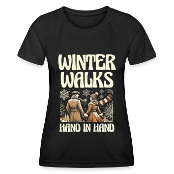 Winterspaziergänge Hand in Hand, romantisch Winter - Frauen Funktions-T-Shirt - Schwarz - Vorne - AI Model Female 172 light (172cm)