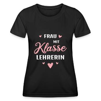 Frau mit Klasse Lehrerin Geschenk Schule Spruch - Frauen Funktions-T-Shirt - Schwarz - Vorne - AI Model Female 172 light (172cm)