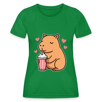 Capybara mit Milkshake – Süßes Tierdesign - Frauen Funktions-T-Shirt - Kelly Green - Vorne - AI Model Female 172 dark (172cm)
