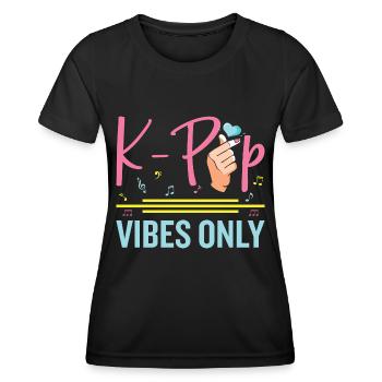 K-Pop Vibes | Herz-Hand-Symbol - Frauen Funktions-T-Shirt - Schwarz - Vorne - AI Model Female 172 light (172cm)