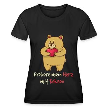 Teddy erobere mein Herz mit Keksen Valentinstag - Frauen Funktions-T-Shirt - Schwarz - Vorne - AI Model Female 172 light (172cm)