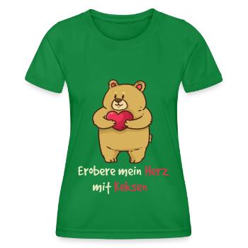 Teddy erobere mein Herz mit Keksen Valentinstag - Frauen Funktions-T-Shirt - Kelly Green - Vorne - AI Model Female 172 dark (172cm)