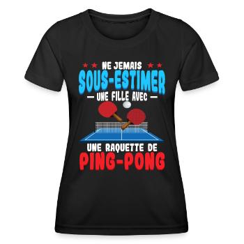Une FIlle Avec Une Raquette De Ping Pong - T-shirt sport Femme - noir - Devant - AI Model Female 172 light (172cm)