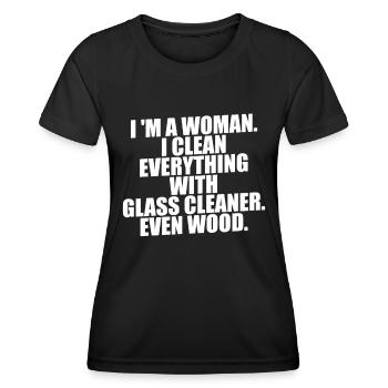 Je suis une femme je nettoie tout avec un nettoyant pour vitres - T-shirt sport Femme - noir - Devant - AI Model Female 172 light (172cm)