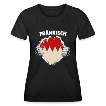 Fränkisch fränkischer Dialekt Übersetzer - Frauen Funktions-T-Shirt - Schwarz - Vorne - AI Model Female 172 light (172cm)