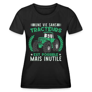 Tracteur Fan Paysan Agriculteur - T-shirt sport Femme - noir - Devant - AI Model Female 172 light (172cm)