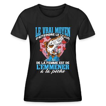 Drôle Hommes Pêcheur Humour Pêche - T-shirt sport Femme - noir - Devant - AI Model Female 172 light (172cm)