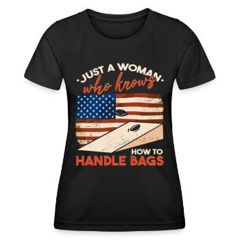 American Flag Hinterhof Spiel Cornhole - Frauen Funktions-T-Shirt - Schwarz - Vorne - AI Model Female 172 light (172cm)