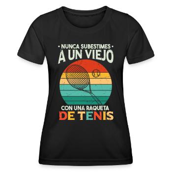 Un Viejo Con Una Raqueta De Tenis - T-shirt sport Femme - noir - Devant - AI Model Female 172 light (172cm)
