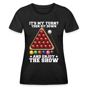 Joueur de snooker Cue Stick Billard Craie - T-shirt sport Femme - noir - Devant - AI Model Female 172 light (172cm)