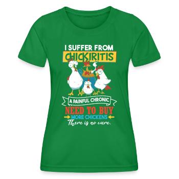 Funny Chicken Humor Apparel - Women's Functional T-Shirt - kelly green - Front - AI Model Female 172 dark (172cm)