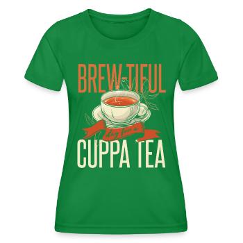 Tee-Zitat Lustiges Wortspiel Teetrinker - Frauen Funktions-T-Shirt - Kelly Green - Vorne - AI Model Female 172 dark (172cm)