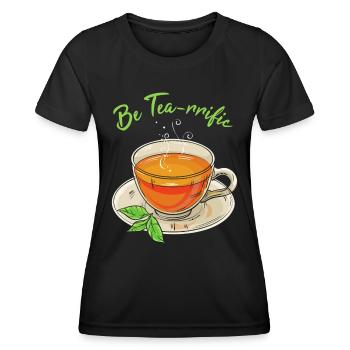 Jeu de mots à thé - T-shirt sport Femme - noir - Devant - AI Model Female 172 light (172cm)