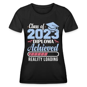 Diplôme de la promotion 2023 obtenu - T-shirt sport Femme - noir - Devant - AI Model Female 172 light (172cm)