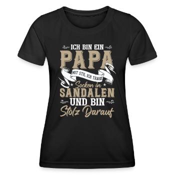 Ich bin der Papa mit Socken in Sandalen - Frauen Funktions-T-Shirt - Schwarz - Vorne - AI Model Female 172 light (172cm)