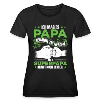 Papa Superpapa Sprüche - Frauen Funktions-T-Shirt - Schwarz - Vorne - AI Model Female 172 light (172cm)