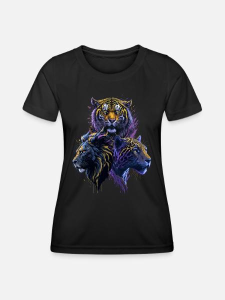 The Mighty Trio: Tiger, Lion, and Jaguar - Women's Functional T-Shirt - black