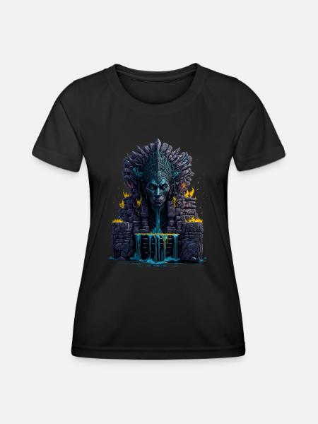 Mayan Head Totem Statue with Water and Fire Elemen - Women's Functional T-Shirt - black