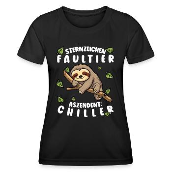 Faultier Lustiger Spruch: Sternzeichen Faultier - Frauen Funktions-T-Shirt - Schwarz - Vorne - AI Model Female 172 light (172cm)