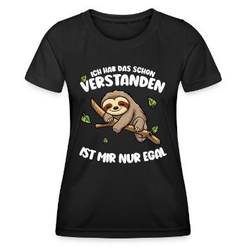Faultier Lustiger Spruch: ... ist mir nur egal - Frauen Funktions-T-Shirt - Schwarz - Vorne - AI Model Female 172 light (172cm)