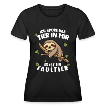 Faultier Lustiger Spruch Ich spüre das Tier in mir - Frauen Funktions-T-Shirt - Schwarz - Vorne - AI Model Female 172 light (172cm)