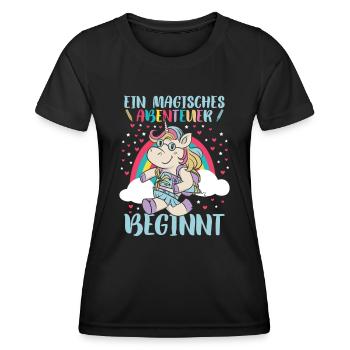Schulranzen Einhorn Schulanfang Schulkind - Frauen Funktions-T-Shirt - Schwarz - Vorne - AI Model Female 172 light (172cm)