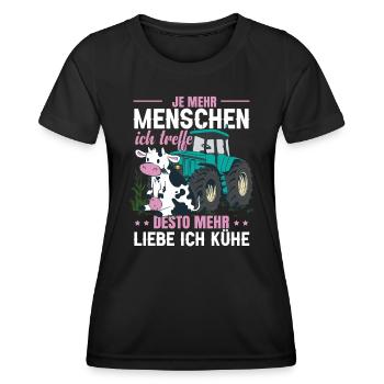 Vieh Kuh Traktor Sprüche Lustig - Frauen Funktions-T-Shirt - Schwarz - Vorne - AI Model Female 172 light (172cm)