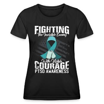 PTSD Awareness Gift Teal Ribbon US Veteran - Women's Functional T-Shirt - black - Front - AI Model Female 172 light (172cm)