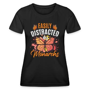 Leicht abgelenkt von Monarchen - Frauen Funktions-T-Shirt - Schwarz - Vorne - AI Model Female 172 light (172cm)