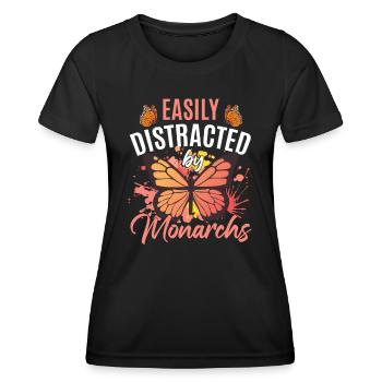 Leicht abgelenkt von Monarchen - Frauen Funktions-T-Shirt - Schwarz - Vorne - AI Model Female 172 light (172cm)