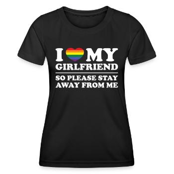 I Love My Girlfriend So Please Stay Away From Me - Frauen Funktions-T-Shirt - Schwarz - Vorne - AI Model Female 172 light (172cm)