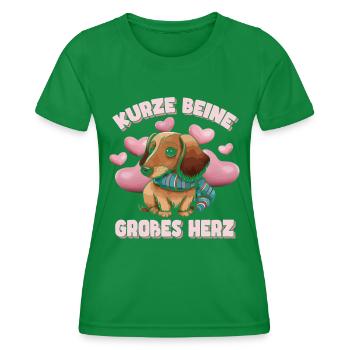 Kurze Beine Großes Herz Dackel Dachshund - Frauen Funktions-T-Shirt - Kelly Green - Vorne - AI Model Female 172 dark (172cm)