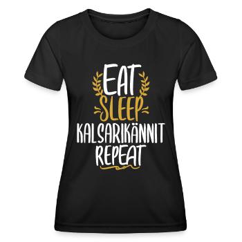 Eat Sleep Kalsarikännit Repeat Finland Underpants - T-shirt sport Femme - noir - Devant - AI Model Female 172 light (172cm)