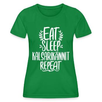 Eat Sleep Kalsarikännit Repeat Finnland Unterhose - Frauen Funktions-T-Shirt - Kelly Green - Vorne - AI Model Female 172 dark (172cm)